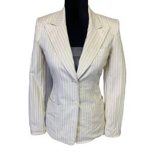Vtg Anne Klein Womens Sport Coat Size 2 White w/ Stripes Preppy Office Academia